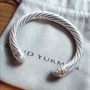 David Yurman 7m SS 18k. Pave Diamond Tip Bracelet